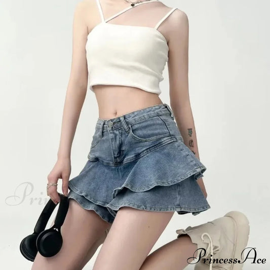 Frilled Tiny Denim Educational Skirt Blue / S skirts-250223