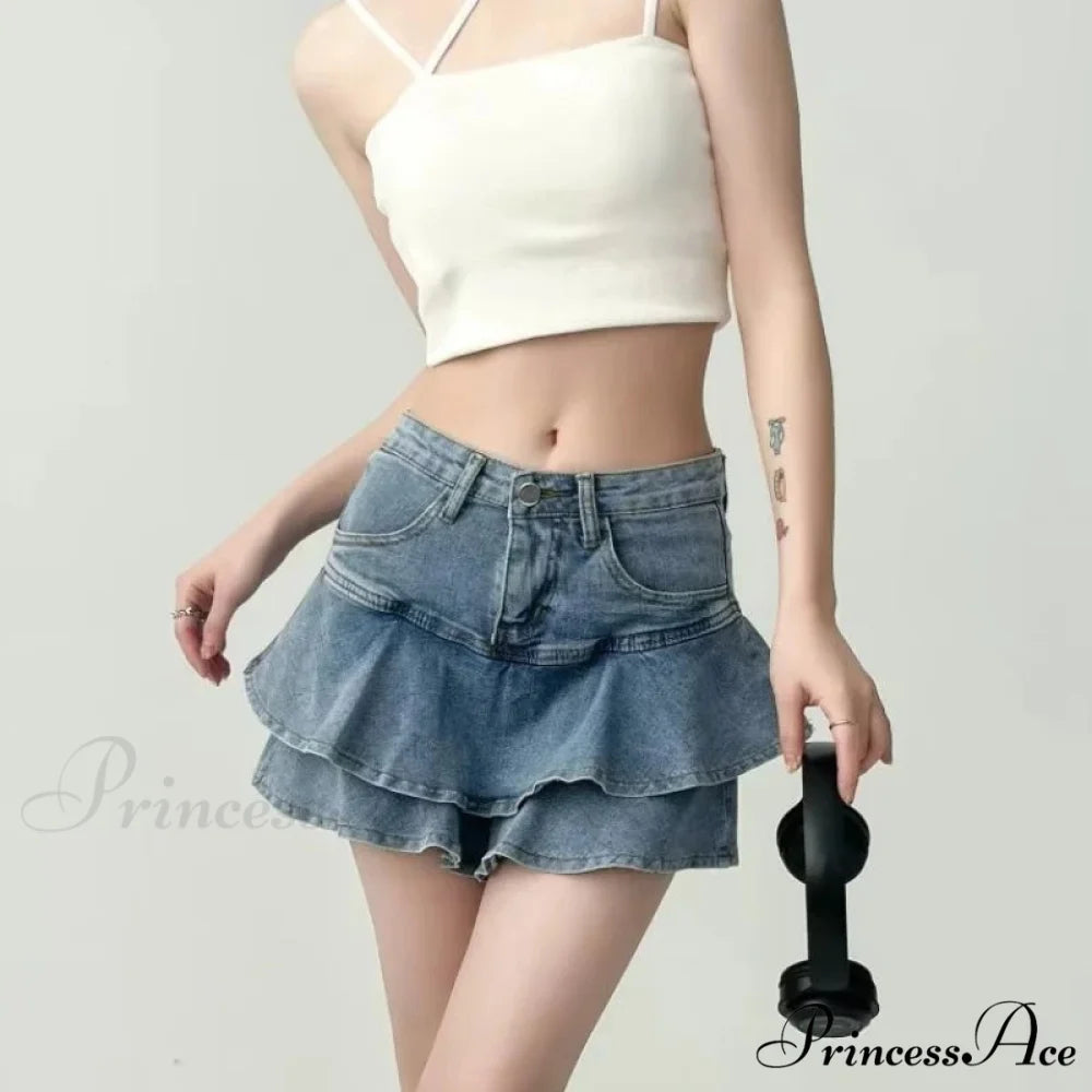 Frilled Tiny Denim Educational Skirt skirts-250223