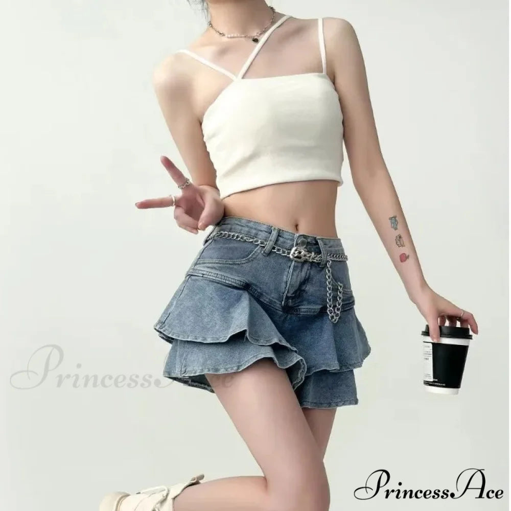 Frilled Tiny Denim Educational Skirt skirts-250223