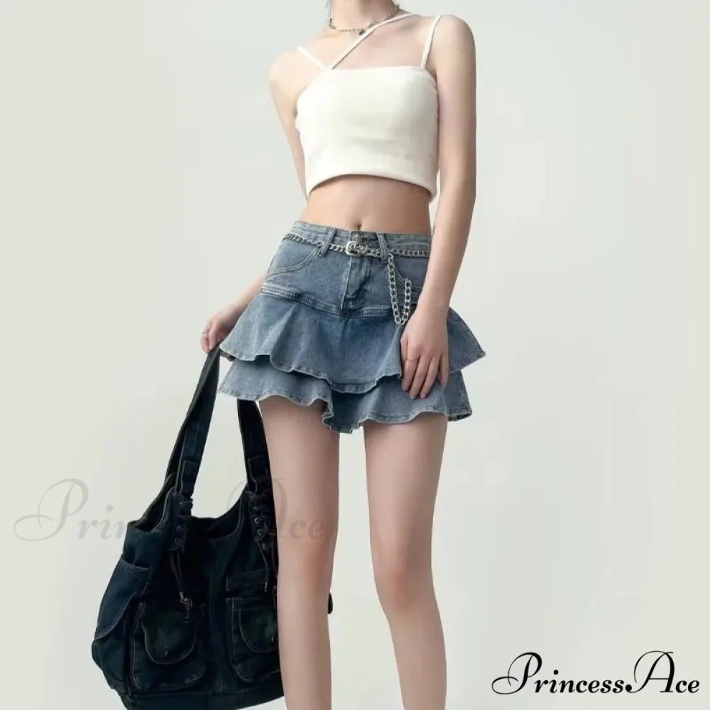 Frilled Tiny Denim Educational Skirt skirts-250223