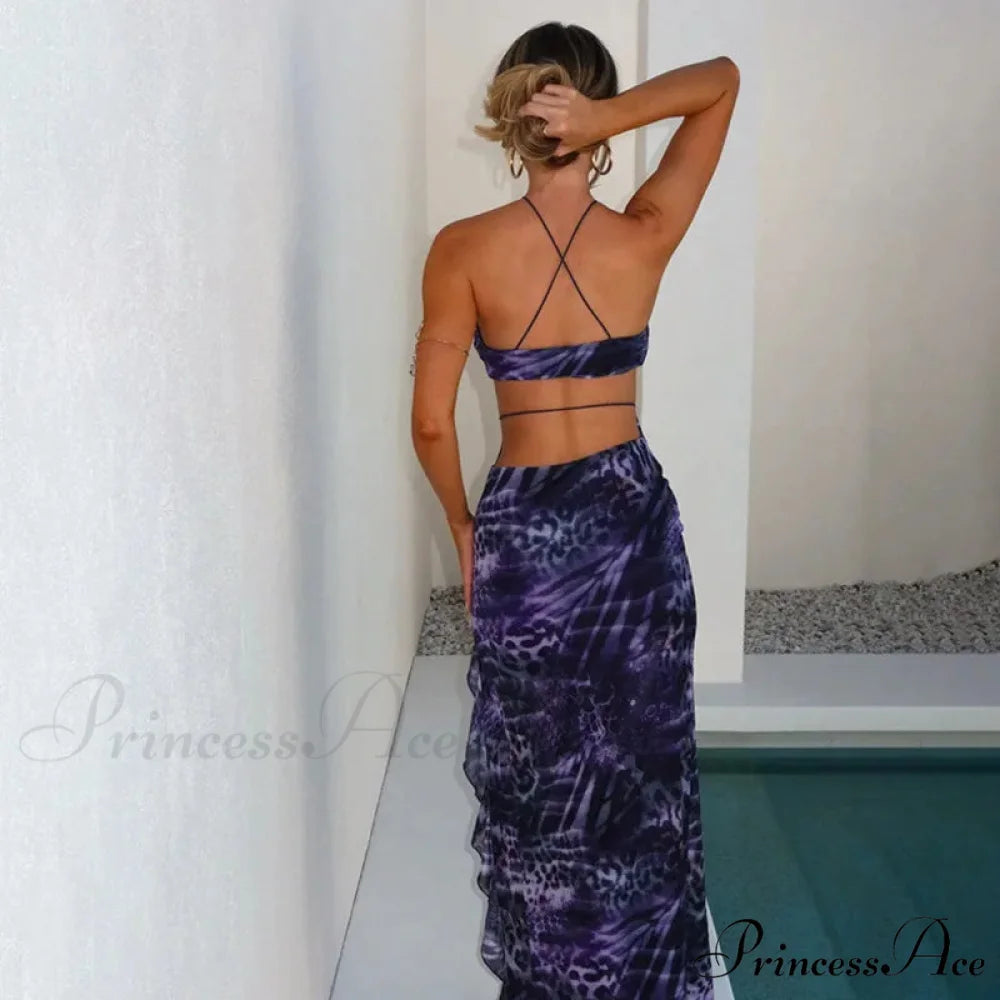 Frills Pattern Midi Holiday Dress vacationdress-250223