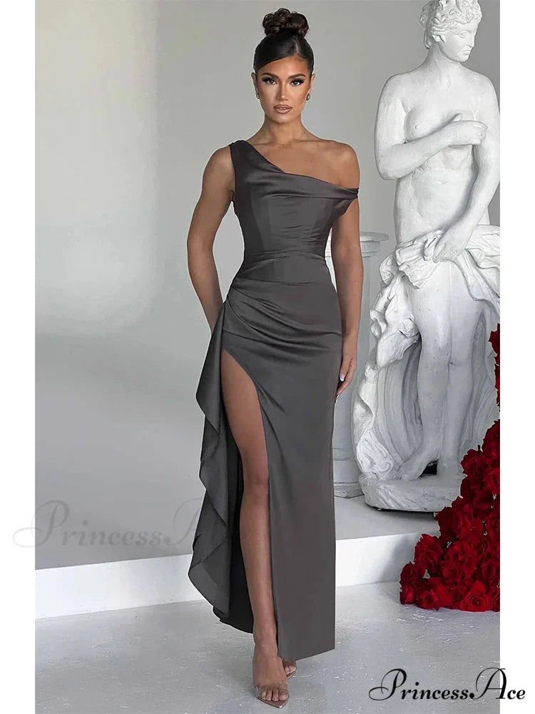 Frills Uneven Maxi Holiday Dress Brown / S vacationdress-250223