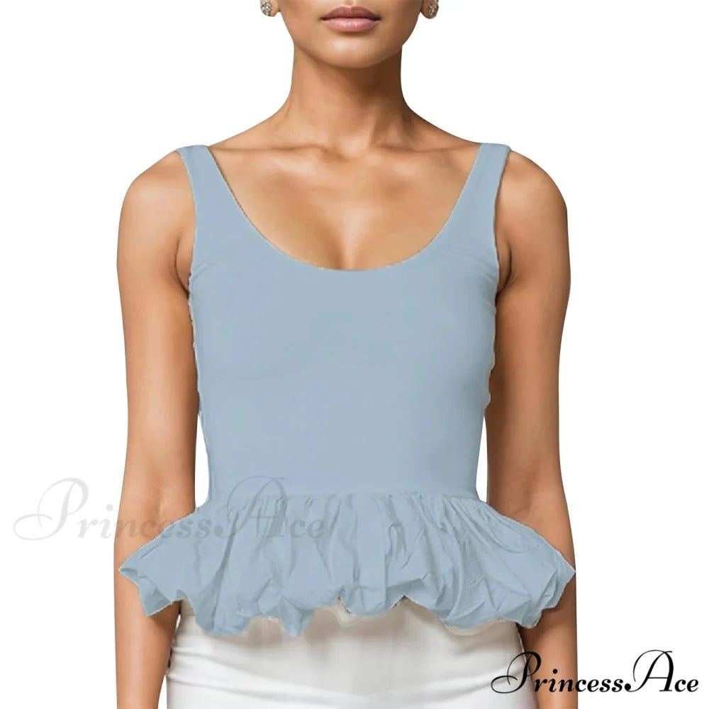 Frilly Bubble Hem Cropped Top Blue / S croptop-250223
