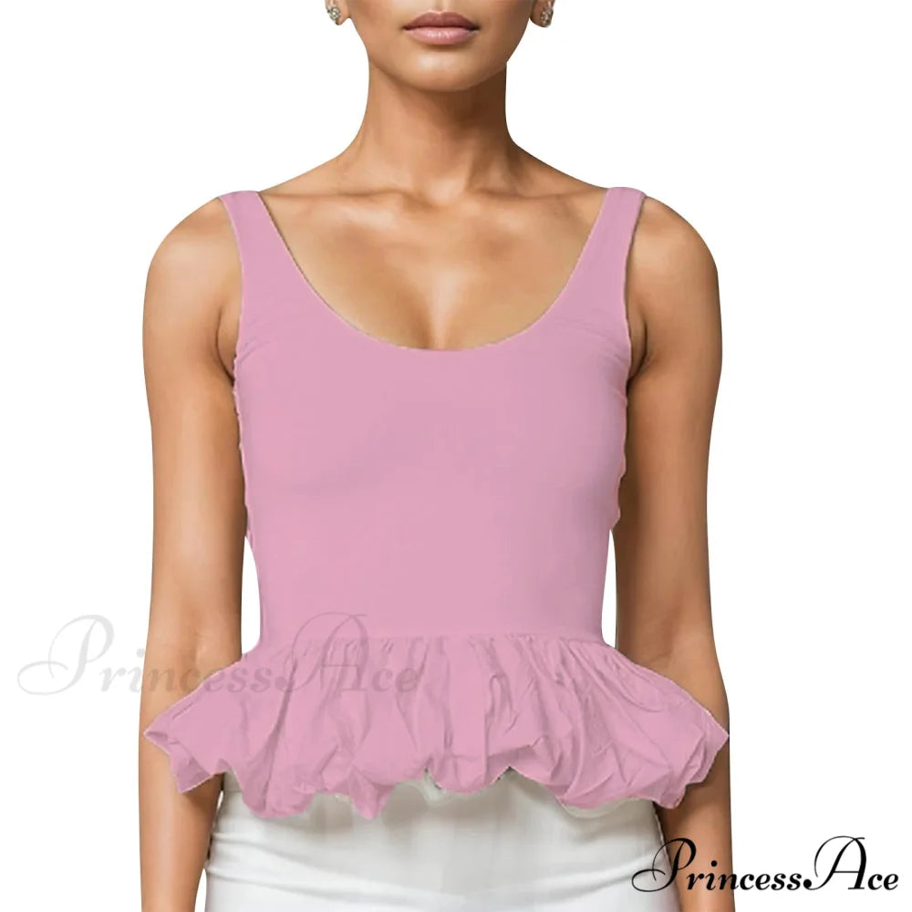 Frilly Bubble Hem Cropped Top Pink / S croptop-250223