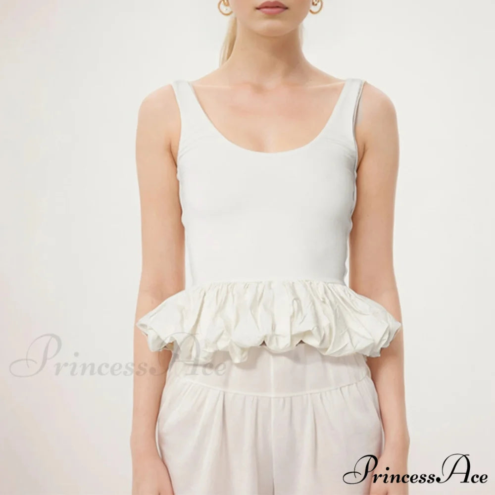 Frilly Bubble Hem Cropped Top WHITE / S croptop-250223