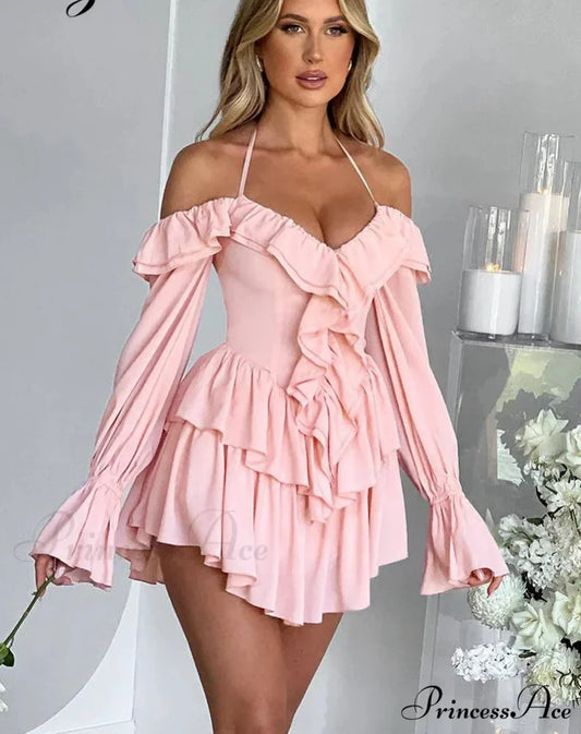 Frilly Flounce Sleeve Short Dress minidress-250223