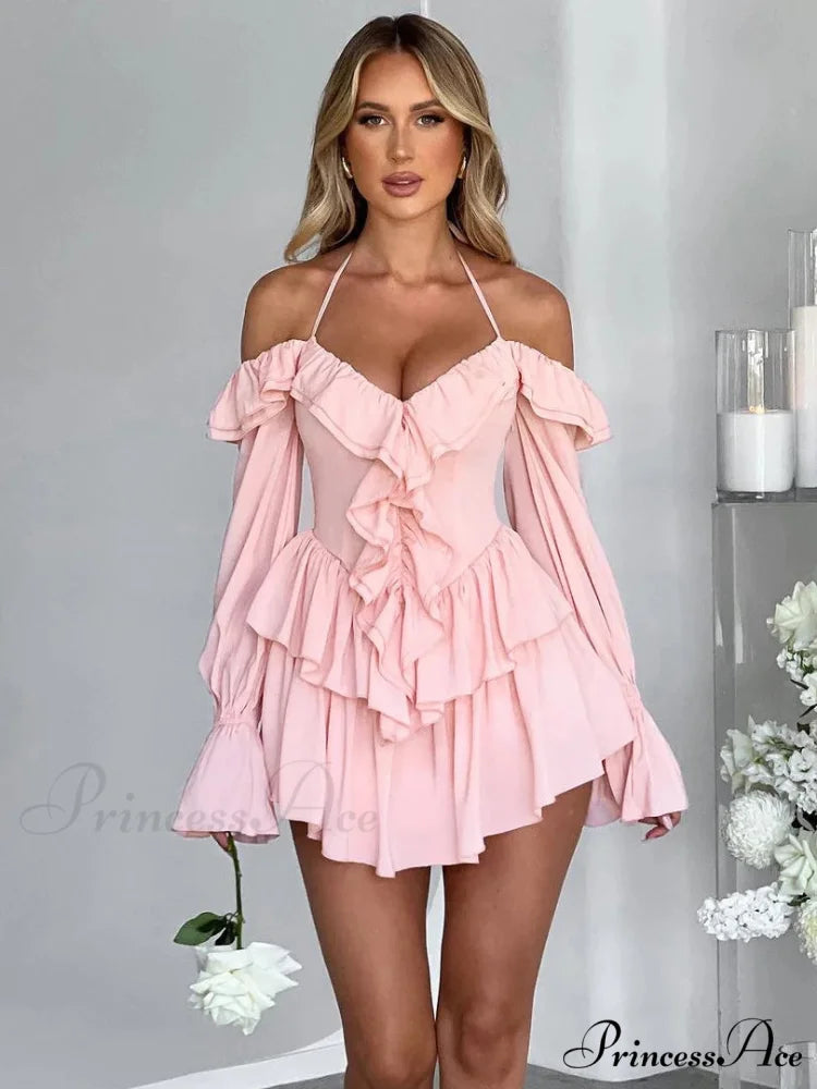 Frilly Flounce Sleeve Short Dress Pink / XS minidress-250223