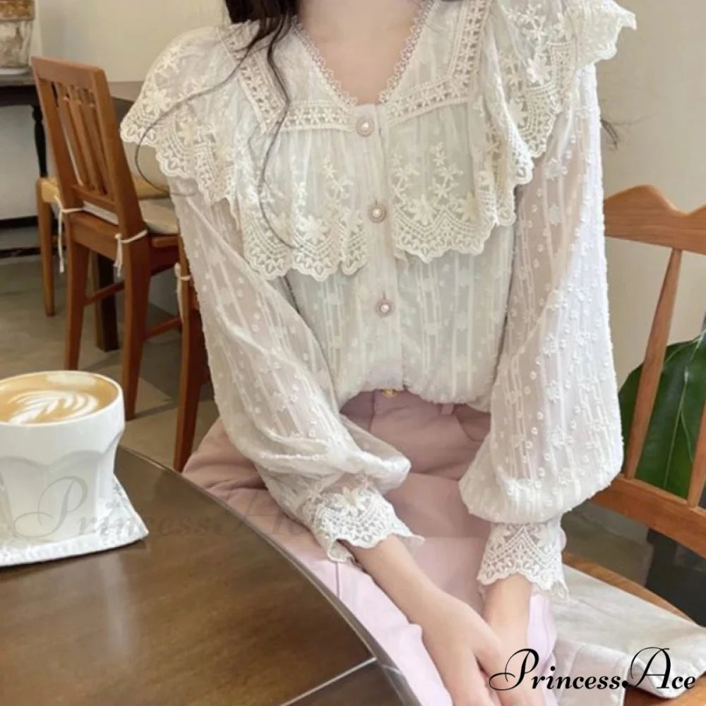 Frilly Fringe Long Sleeve Top Charming Top blouse-250126