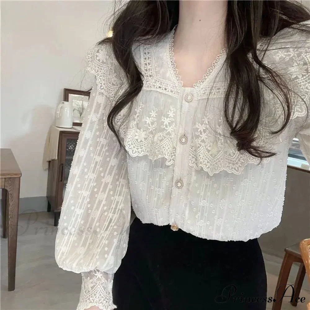 Frilly Fringe Long Sleeve Top Charming Top blouse-250126