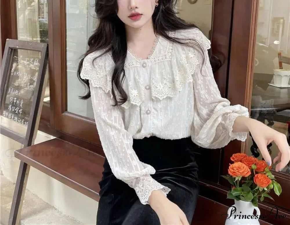 Frilly Fringe Long Sleeve Top Charming Top blouse-250126