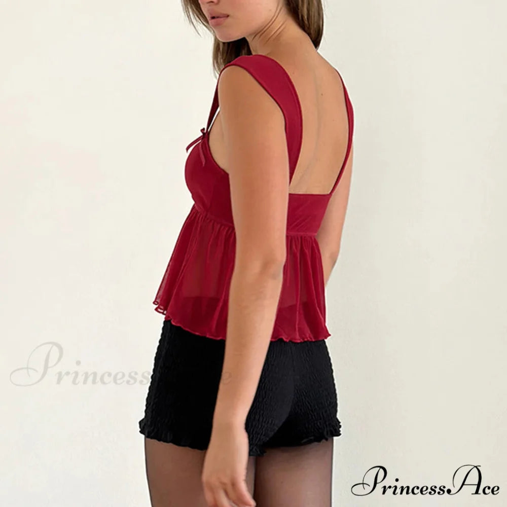 Frilly Hem Transparent Mesh Crop Top croptop-250223