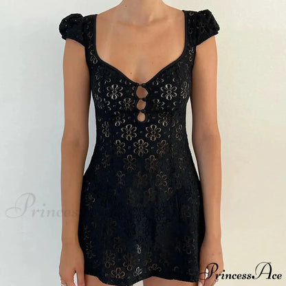 Frilly Ruffle Open-Back Short Dress Black / S minidress-250223
