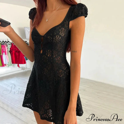 Frilly Ruffle Open-Back Short Dress minidress-250223