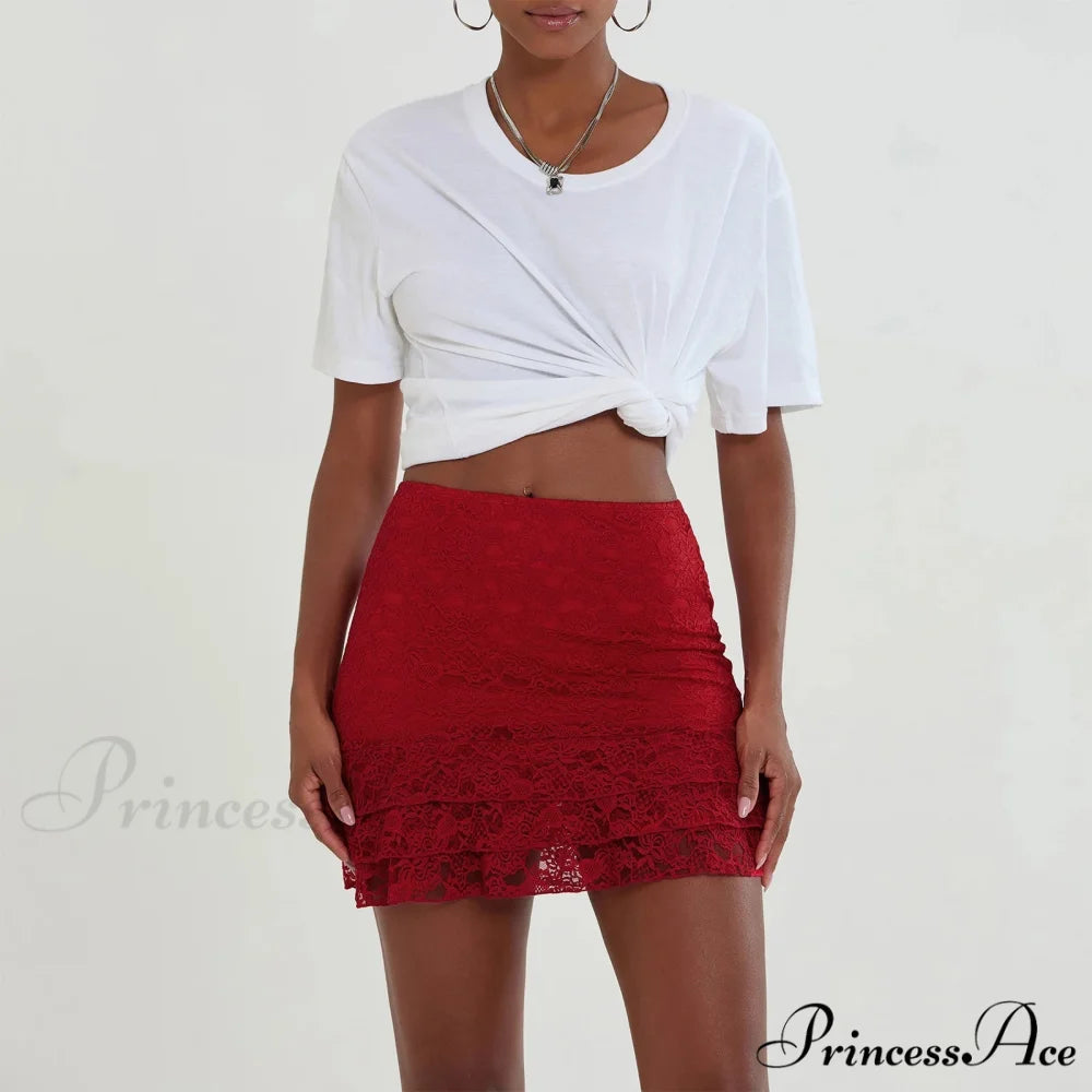 Frilly Ruffles Elevated Waist Skirt Red / S skirts-250223