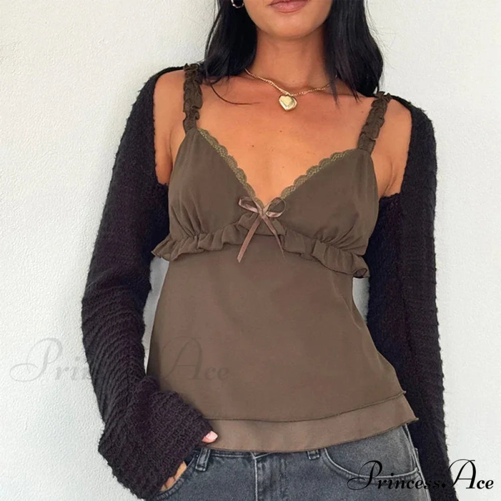 Frilly Spaghetti Strap Chiffon Flounced Crop Top croptop-250126