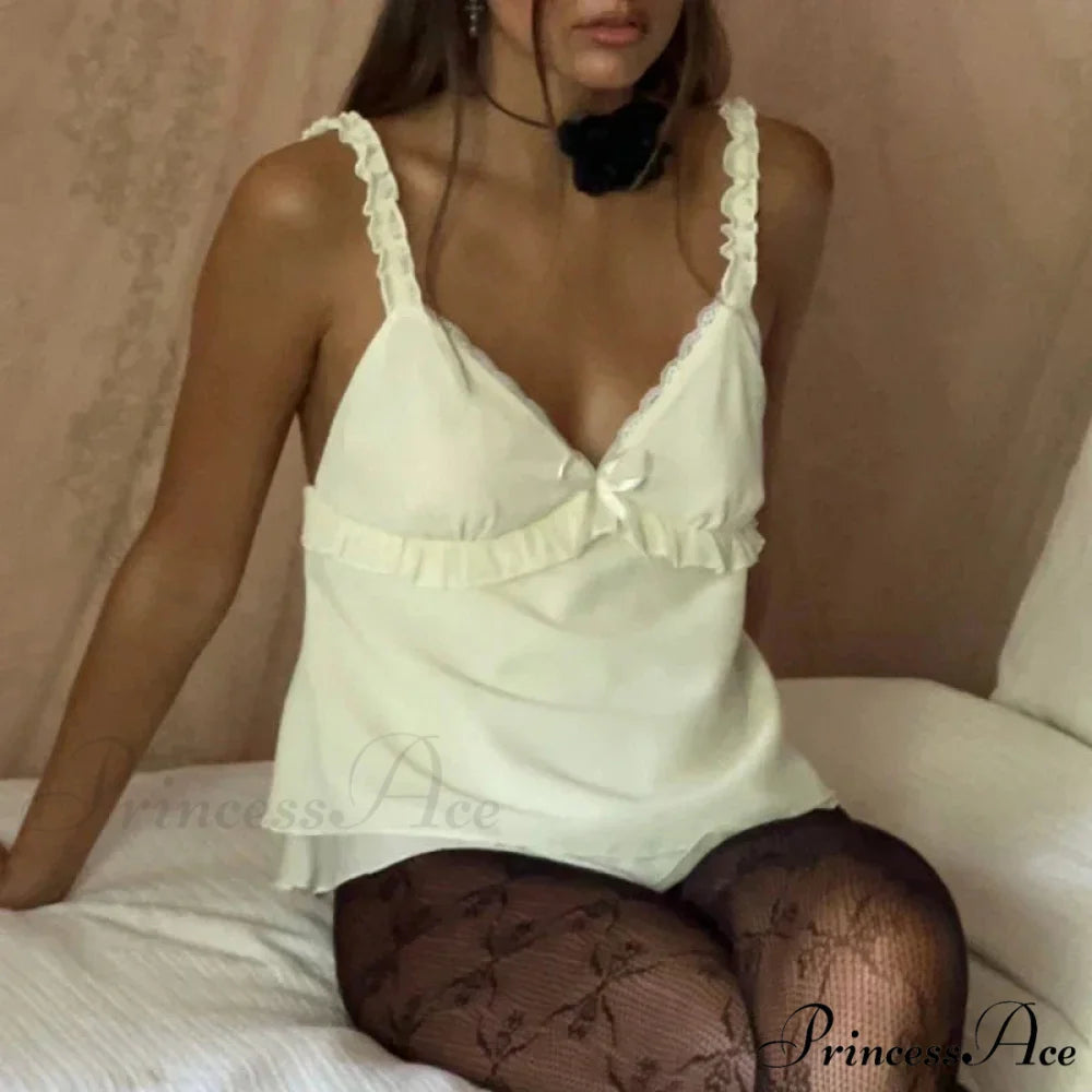 Frilly Spaghetti Strap Chiffon Flounced Crop Top croptop-250126