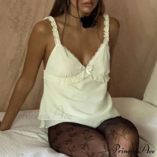 Frilly Spaghetti Strap Chiffon Flounced Crop Top croptop-250126