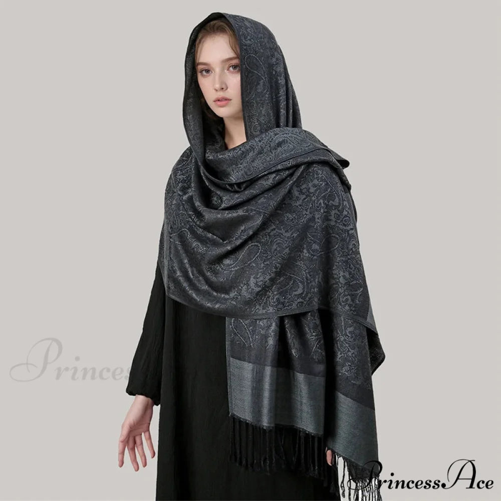 Fringe Cover Design Cashmere Wrap black scarf-241228