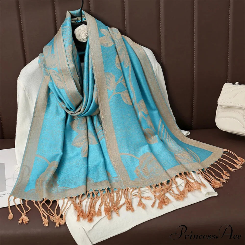 Fringe Cover Design Cashmere Wrap blue 2 scarf-241228