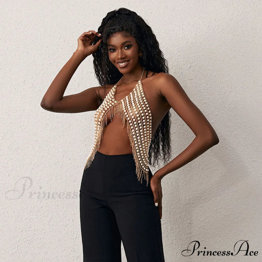 Fringe Detail Square Neck Open Classic Back Crop Tank Top - Silver One Size / White