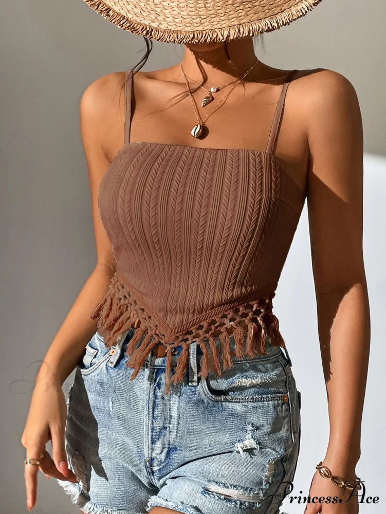 Fringe Trim Cami Top Brown / S