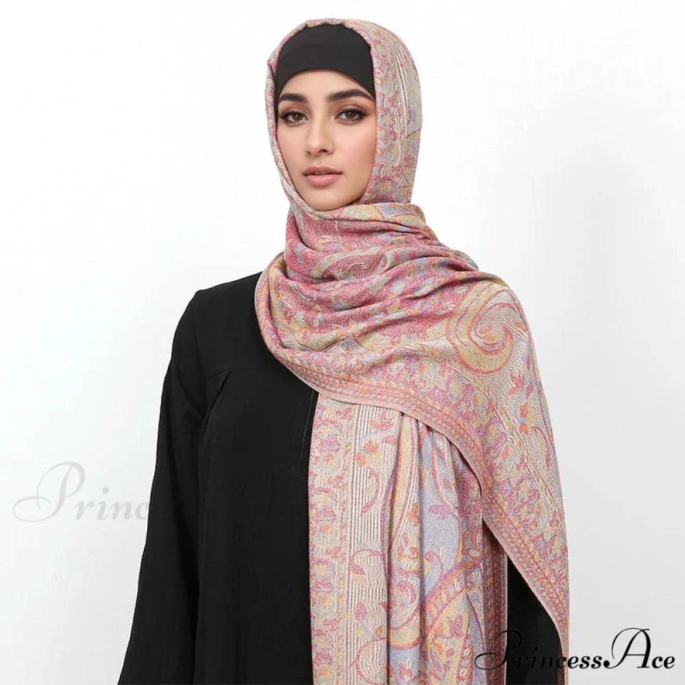 Fringe Winter Style Cashmere Scarf pink scarf-241228