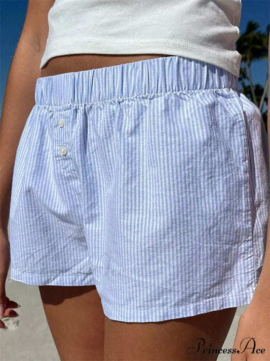 Front Button Checkered Lounge Short blue / S short-250223