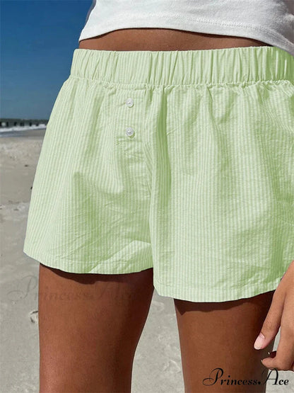 Front Button Checkered Lounge Short green / S short-250223