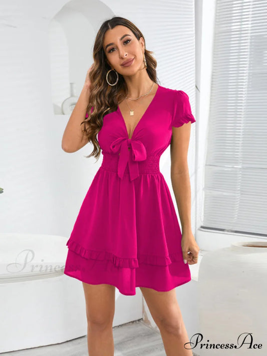 Front Color Mini Crepe Tie for Solid Gown Women Rose / S
