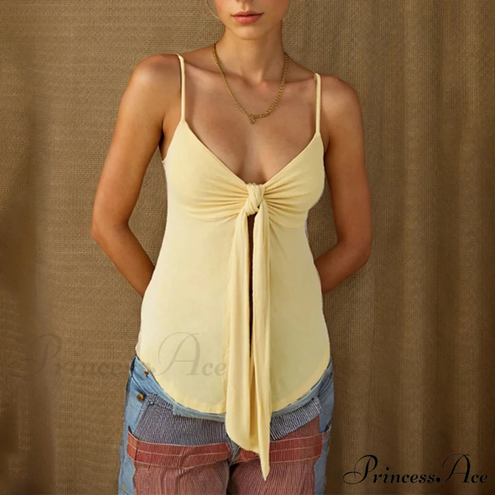 Front Division Bind Knot Crop Top yellow / S croptop-250223
