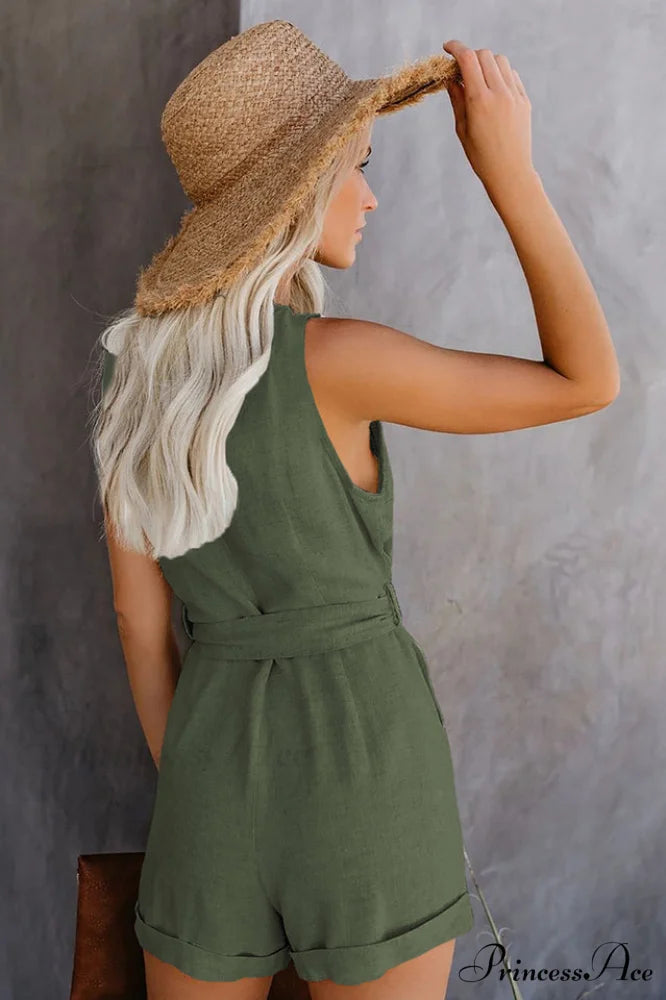 Front Tie Stylish Knot Solid Romper