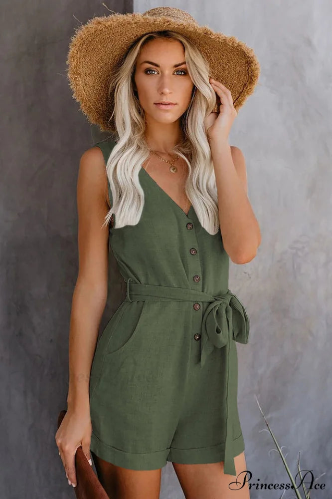 Front Tie Stylish Knot Solid Romper S / 3#