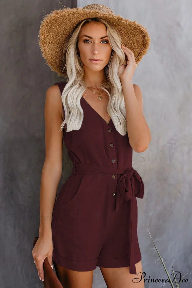 Front Tie Stylish Knot Solid Romper S / 4#
