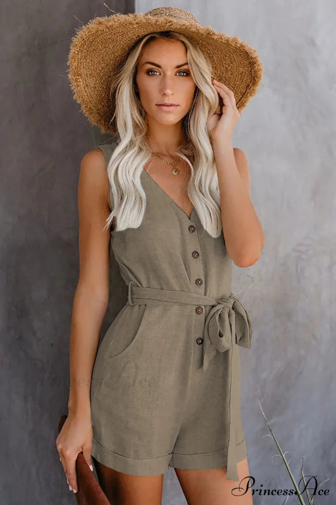 Front Tie Stylish Knot Solid Romper S / 5#