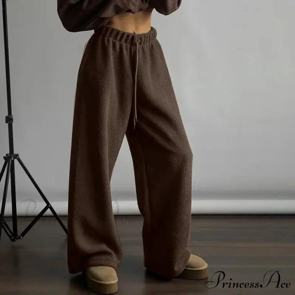 Frosty Fleece Simple Retro Women Pants Brown / S pants-241228