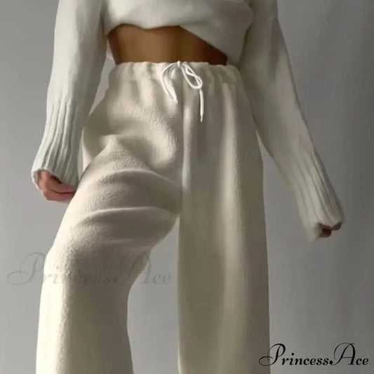 Frosty Fleece Simple Retro Women Pants white / S pants-241228