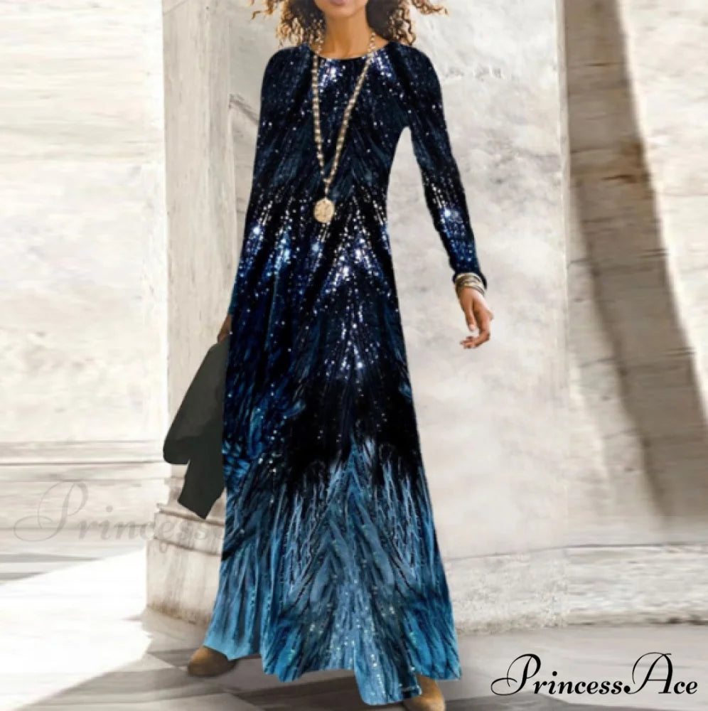 Full-Length Party Gown Long Gown Bohemian Neck Round Office Slim Lady Shiny Vintage Spring Dresses