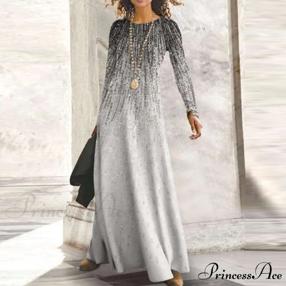 Full-Length Party Gown Long Gown Bohemian Neck Round Office Slim Lady Shiny Vintage Spring Dresses 12 / S