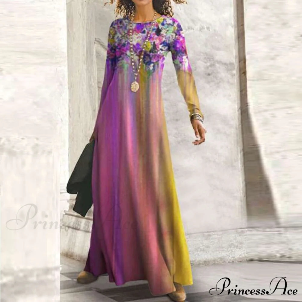 Full-Length Party Gown Long Gown Bohemian Neck Round Office Slim Lady Shiny Vintage Spring Dresses