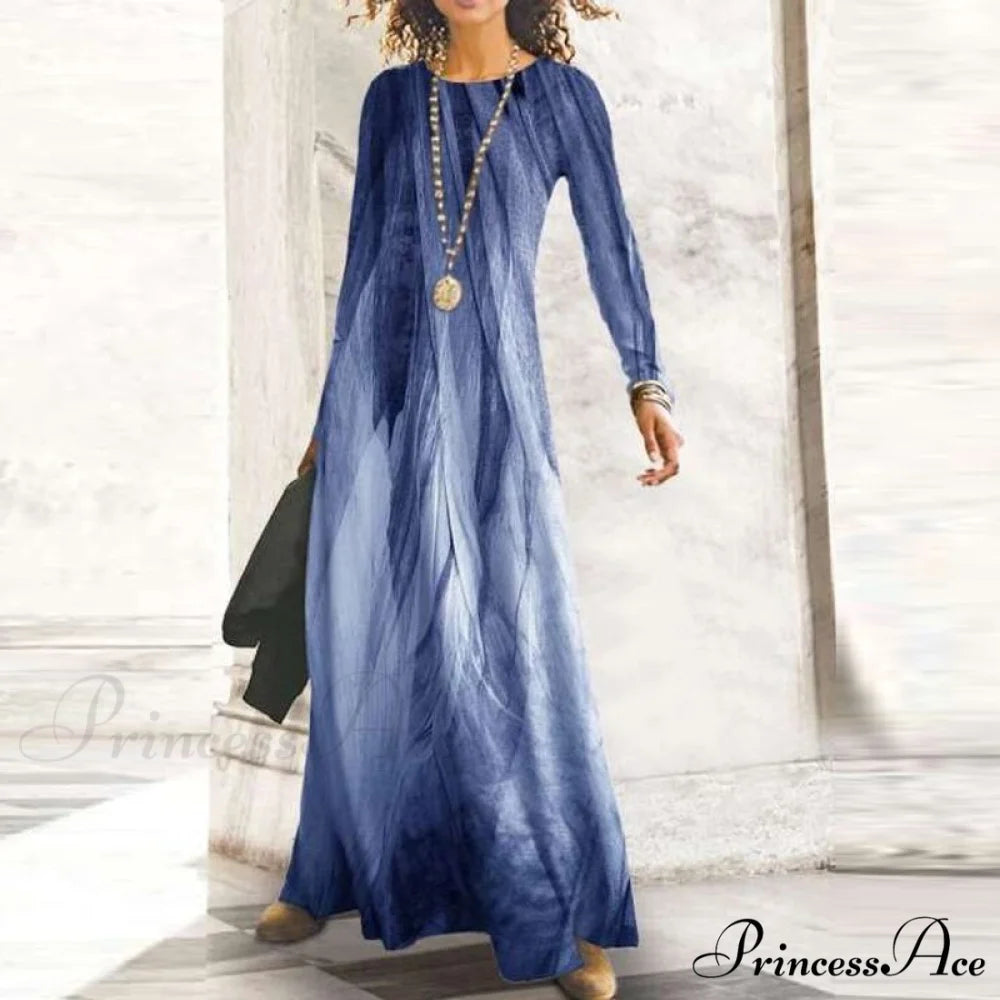 Full-Length Party Gown Long Gown Bohemian Neck Round Office Slim Lady Shiny Vintage Spring Dresses