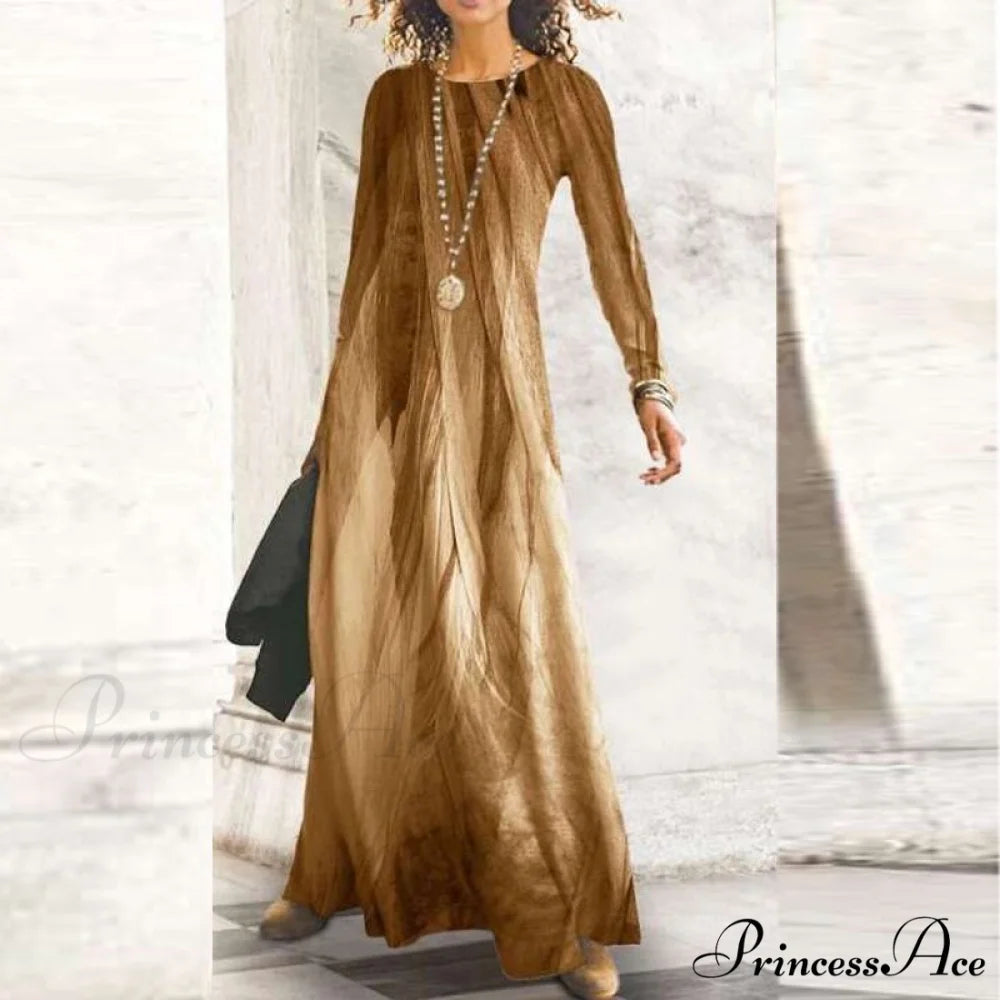 Full-Length Party Gown Long Gown Bohemian Neck Round Office Slim Lady Shiny Vintage Spring Dresses