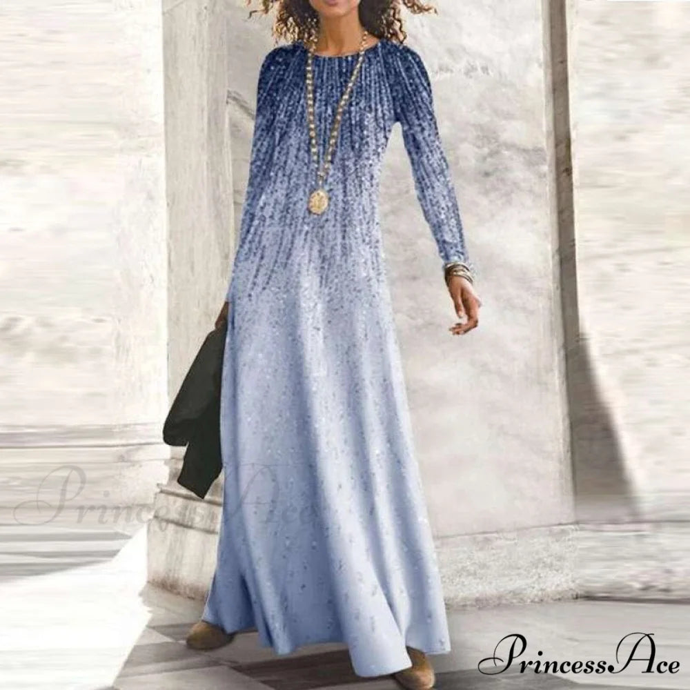 Full-Length Party Gown Long Gown Bohemian Neck Round Office Slim Lady Shiny Vintage Spring Dresses