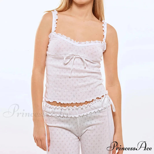 Fungal Eyelet Sleeveless Camisole Wide Leg Trousers Two Pieces Set twopiecesset-250126