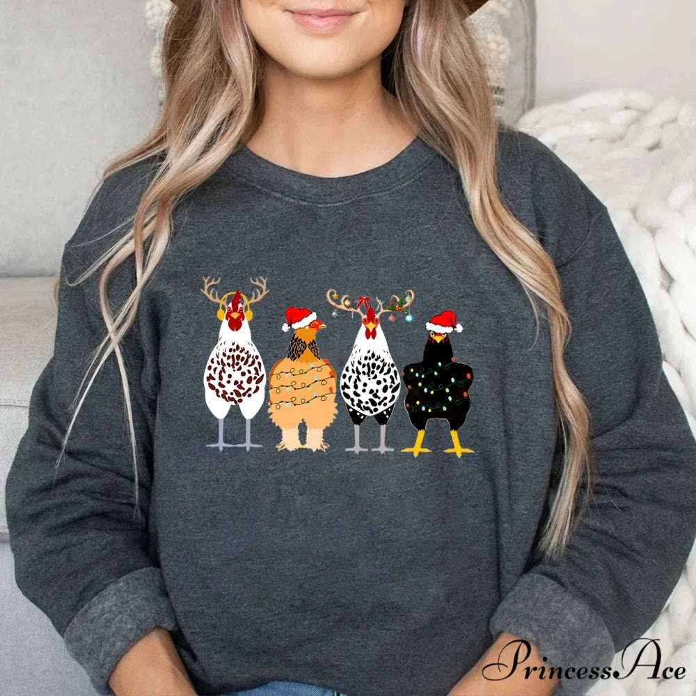 Funny Chickens Animal Cute Farmer Country Farm Gift Christmas Hoodie Dark Grey / S Christmas Hoodies-L