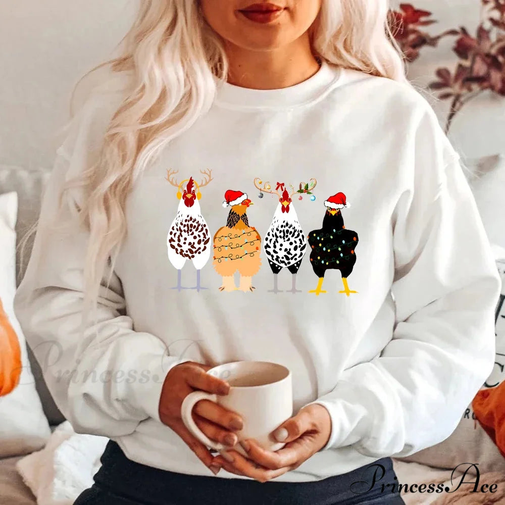 Funny Chickens Animal Cute Farmer Country Farm Gift Christmas Hoodie WHITE / S Christmas Hoodies-L