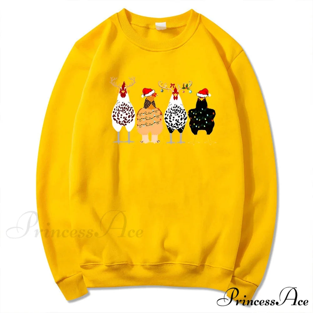 Funny Chickens Animal Cute Farmer Country Farm Gift Christmas Hoodie Yellow / S Christmas Hoodies-L