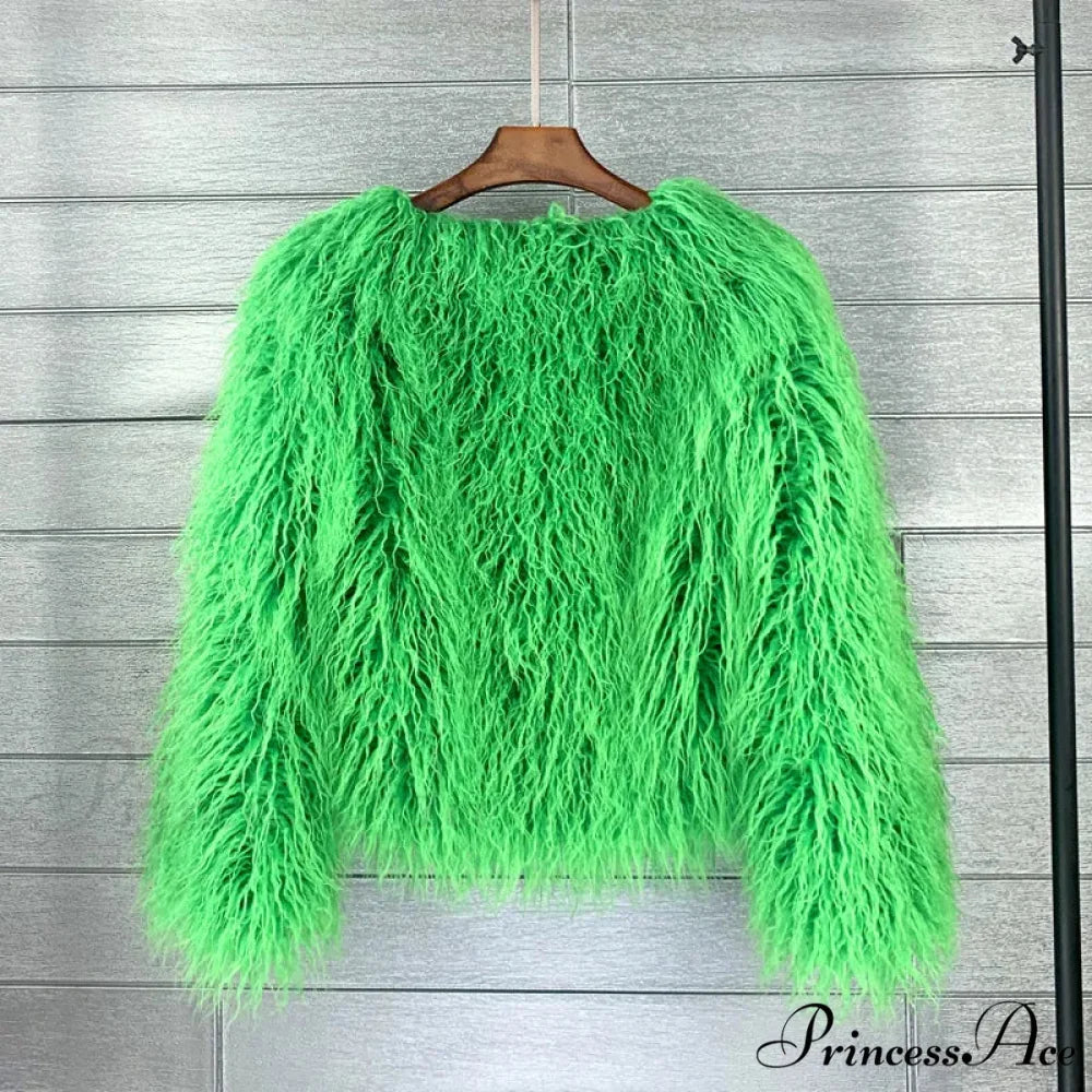 Fur Elegant Fringe Coat green / S