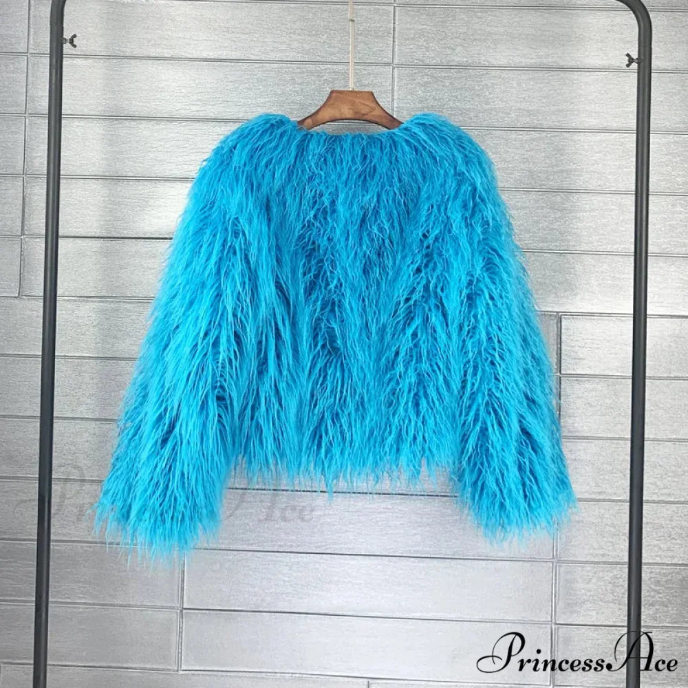 Fur Elegant Fringe Coat lake blue / S