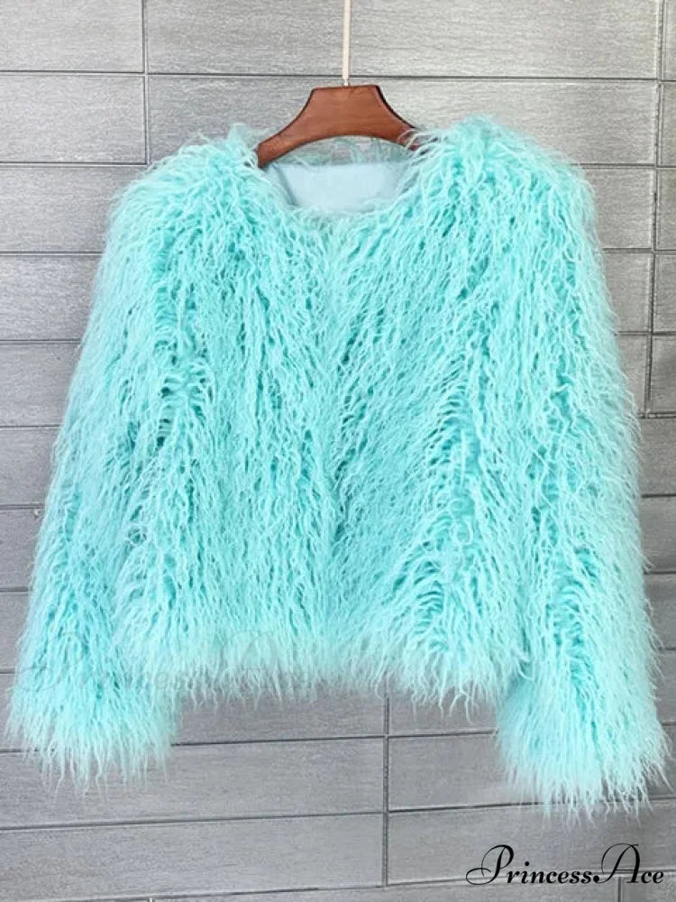 Fur Elegant Fringe Coat light blue / S