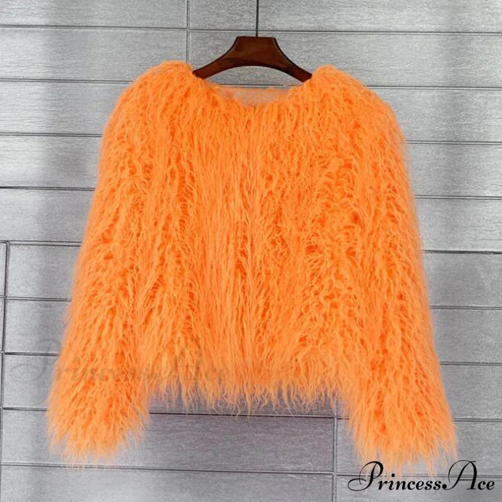 Fur Elegant Fringe Coat Orange / S